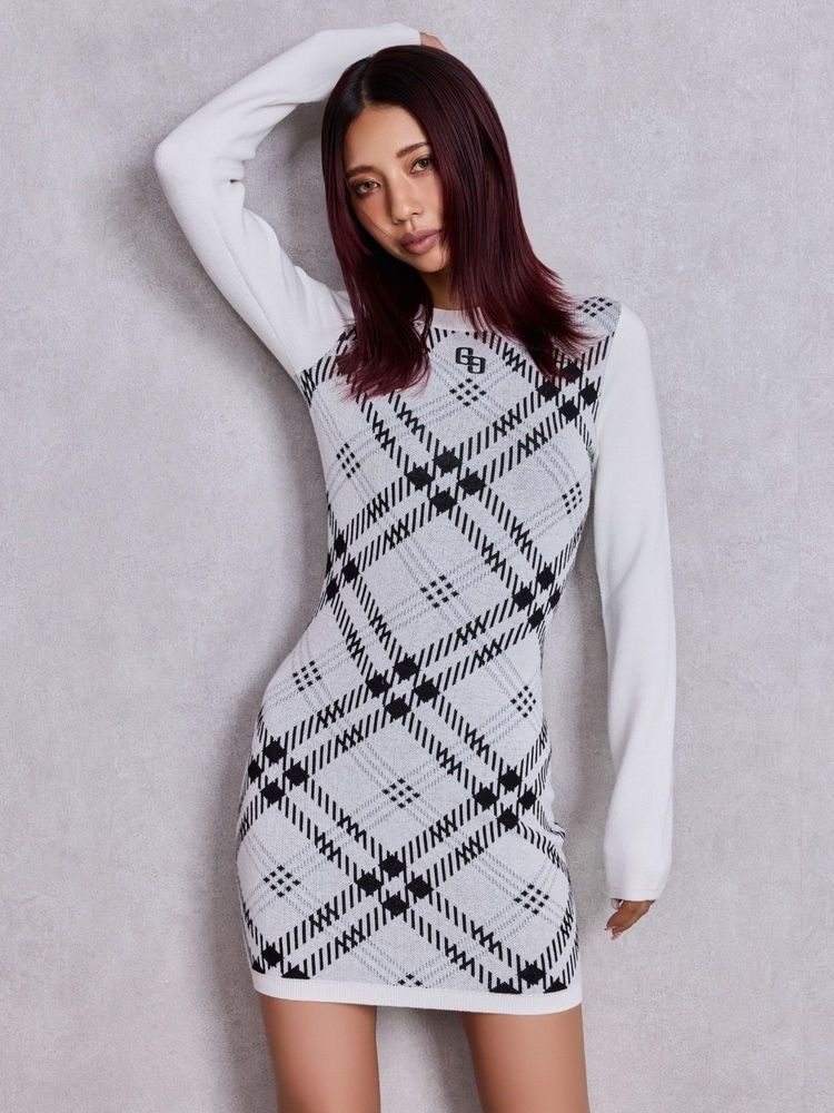 GYDA（ジェイダ） GG embroideryラメCHECKニットワンピース 即日発送