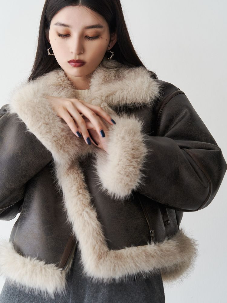 MURUA（ムルーア） アンイーブンショートフェイクムートンジャケット