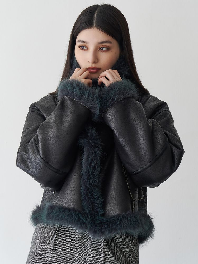 MURUA（ムルーア） アンイーブンショートフェイクムートンジャケット