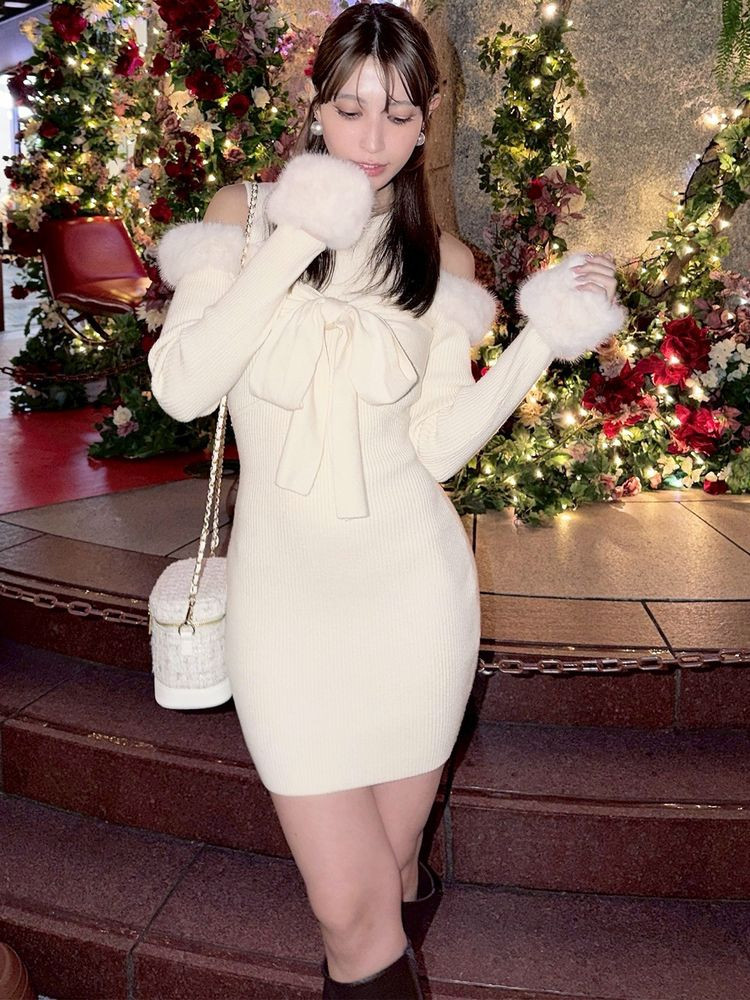 ポイントフェイクファーミニニットワンピース resexxy RESEXXY（リゼクシー） ポイントフェイクファーミニニットワンピース