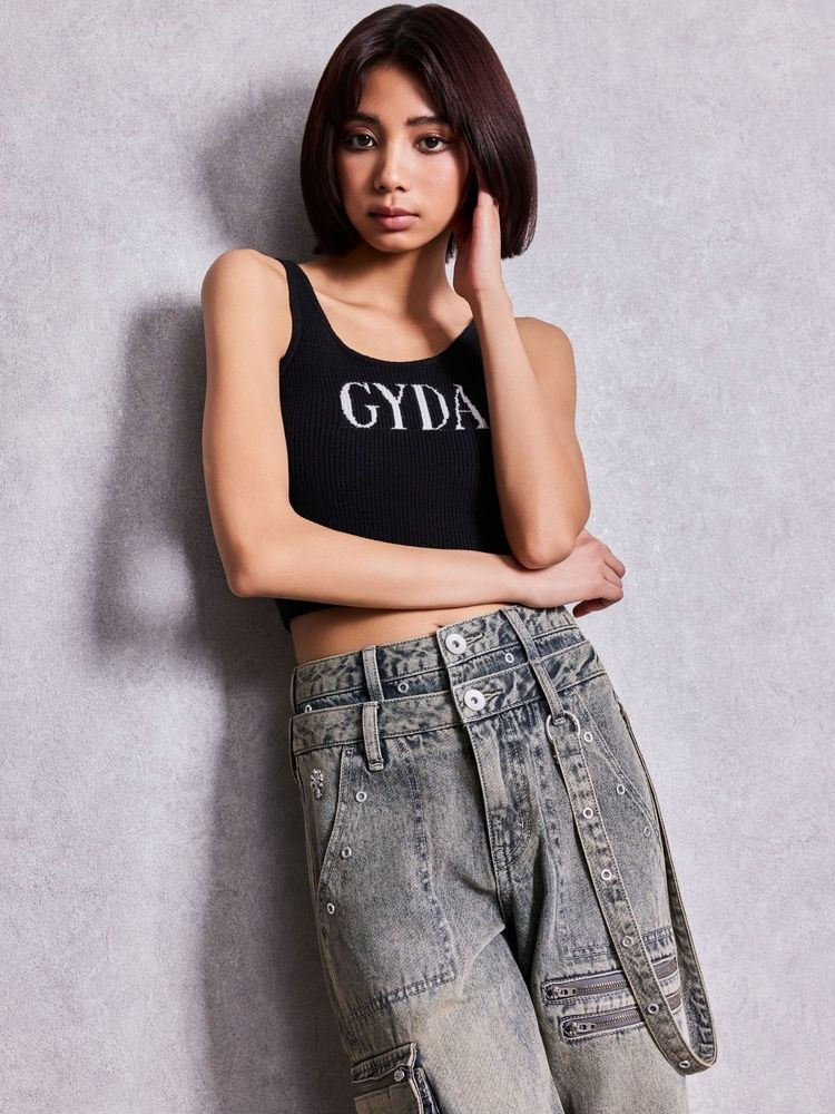 GYDA（ジェイダ） GYDA jacquardタンクニットトップス 即日発送