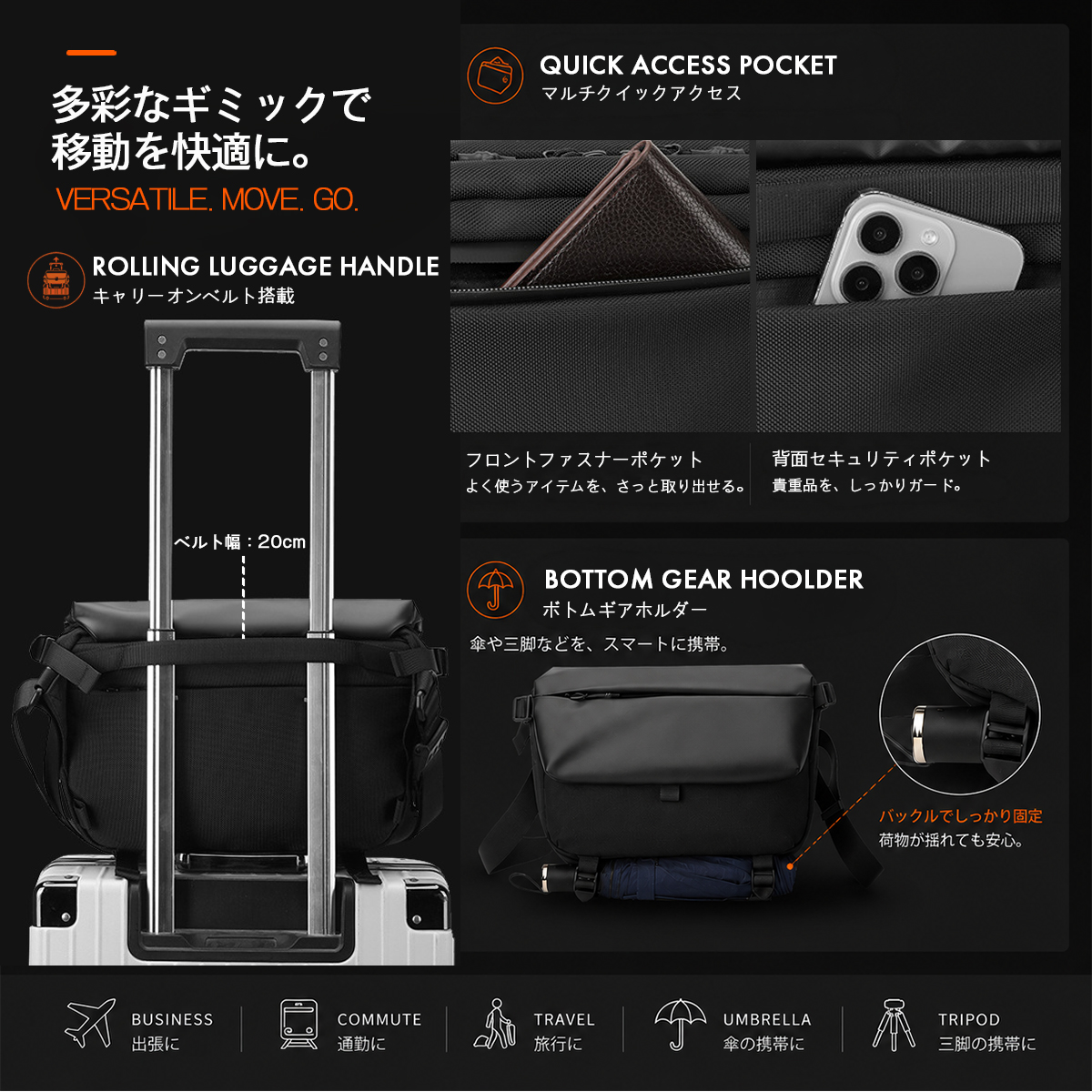 GISELLE ボディバッグ 大容量 ナイロン 1680D 斜めがけ キャリーオン