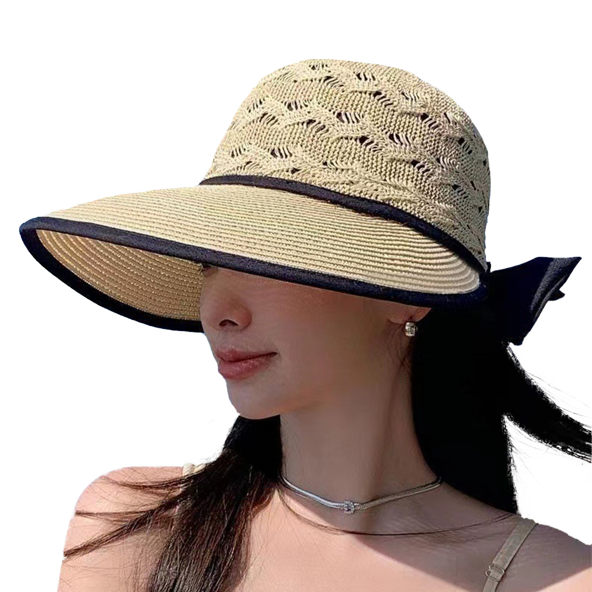【美品】アシーナニューヨーク　リボン麦わら帽子　調節可　バイカラー 美品】アシーナニューヨークリボン麦わら帽子調節可バイカラー