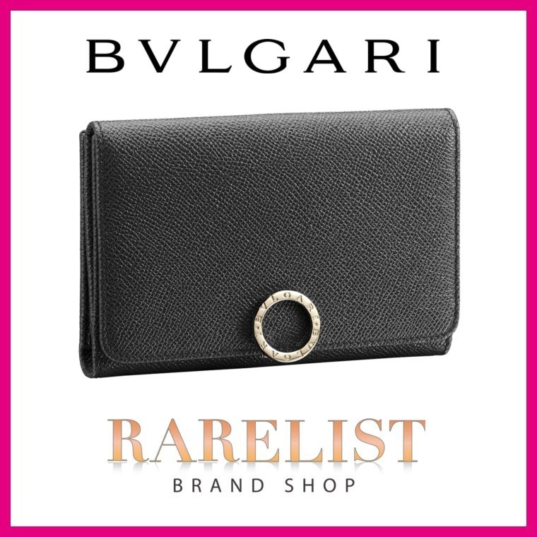 ブルガリ BVLGARI 財布 中財布 三つ折り財布 ３つ折り ブラック 黒 ゴールド レザー 本革 ブルガリブルガリ リング レディース