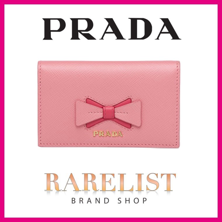 プラダ PRADA カードケース 名刺入れ ピンク ゴールド レザー