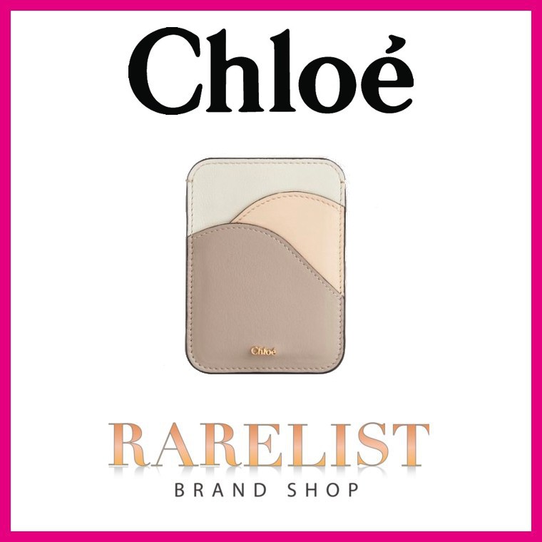 クロエ Chloe カードケース パステルグレー グレー ゴールド レザー 本