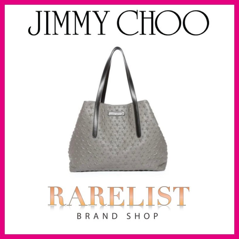 ジミーチュウ JIMMY CHOO バッグ トートバッグ ダークグレー グレー グレイニー レザー スター 星 エンボス