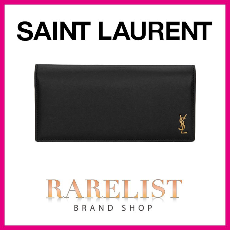 【美品】イヴサンローラン YSL カサンドラロゴ 三つ折財布 ダークネイビー