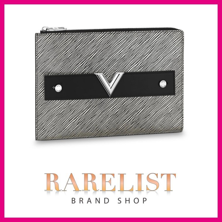 日本産 ルイヴィトン Louis Vuitton クラッチバッグ バッグ バック プラティーヌ シルバー ブラック シルバー エピ レザー V ロゴ 特別訳あり特価