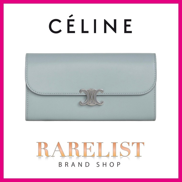 セリーヌ CELINE 財布 長財布 フラップ ミネラル ブルー系 シルバー