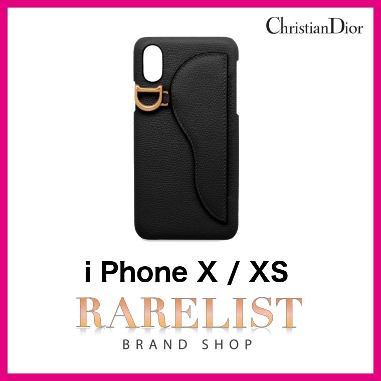 クリスチャン ディオール Christian Dior iPhoneケース アイフォンケース スマホケース ブラック レザー iPhone X XS  テン テンエス