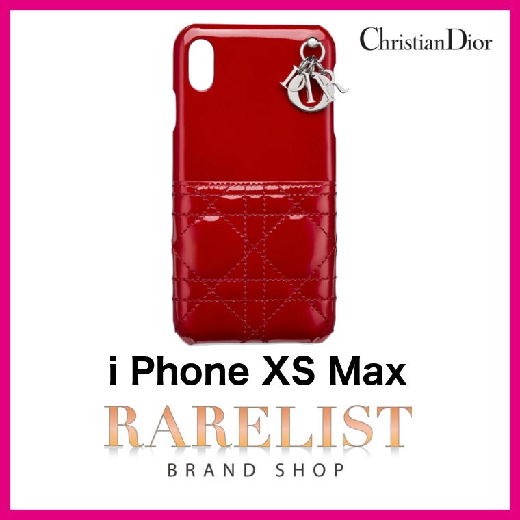 クリスチャン ディオール Christian Dior iPhoneケース アイフォンケース チェリーレッド シルバー パテント レザー iPhone  XS MAX テンエス マックス