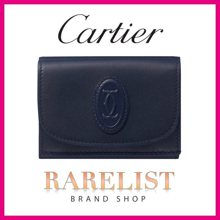 カルティエ CARTIER 財布 小財布 三つ折り ３つ折り ミッドナイトブルー ネイビー ブルー ボルドー ゴールド レザー 本革 ロゴ