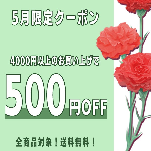【全商品対象】5月中に4000円以上購入で500円OFFクーポン！