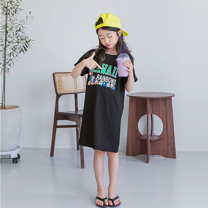 2021年新作入荷 韓国子供服 ワンピース ガールズ 英字ロゴ コットン100％ カジュアル 可愛い tシャツワンピース miniroi ミニロイ  kids-nurie.com