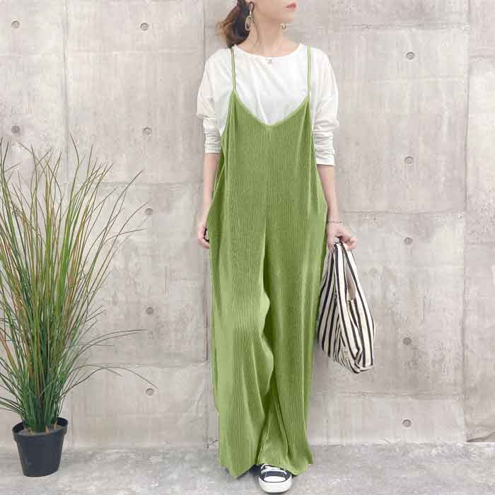 セルフカット プリーツ ワイドサロペット ボトムス パンツ レディース オールインワン Vネック [郵3]^b329^ | uricca | 08
