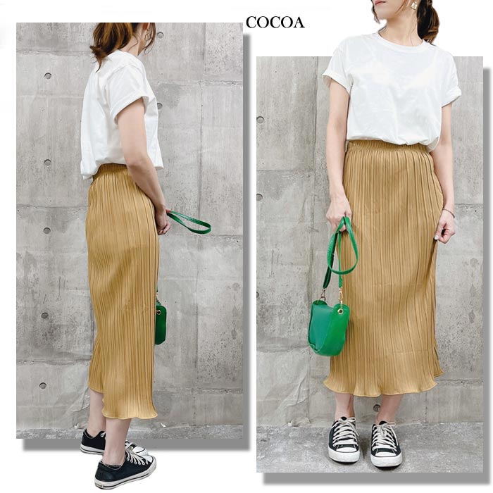 スカート レディース  春 夏 おしゃれ プリーツ タイト ミモレ丈 ウエストゴム ロング フェミニン [郵1]^b336^ | uricca | 17