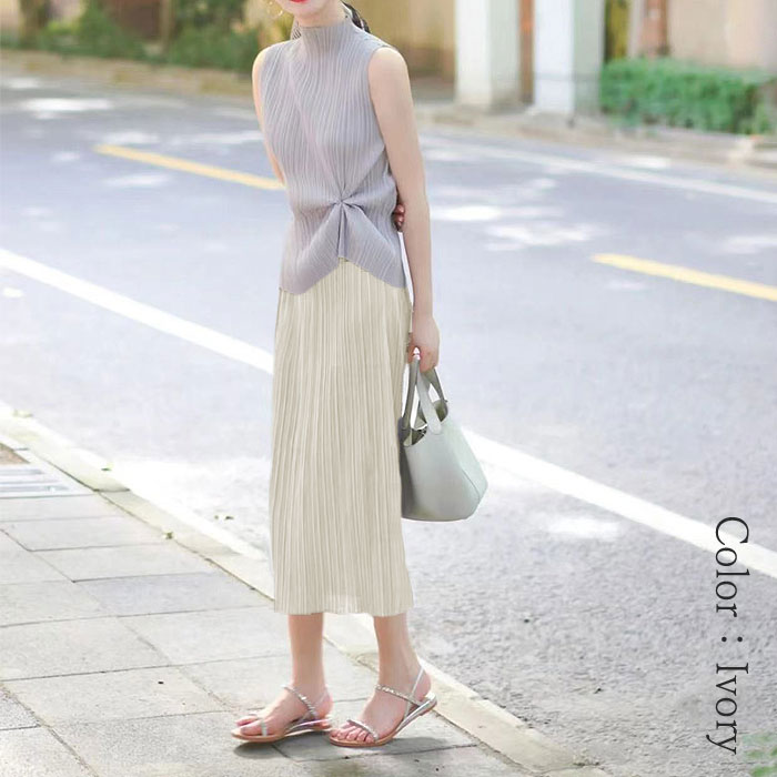 スカート レディース  春 夏 おしゃれ プリーツ タイト ミモレ丈 ウエストゴム ロング フェミニン [郵1]^b336^ | uricca | 06