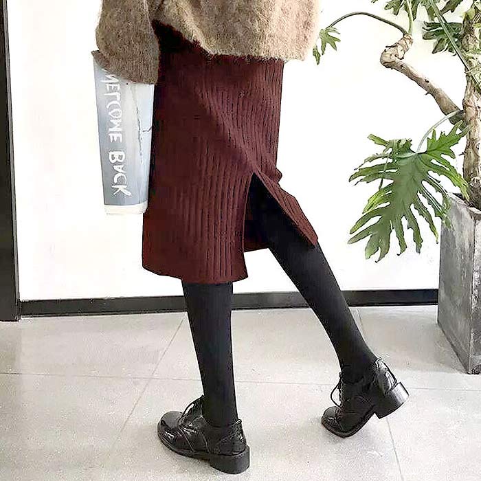 タイトスカート スカート ロング レディース 秋 冬 黒 おしゃれ かわいい 30代 40代 50代 ニット ボトムス リブ 無地 ひざ丈 極暖 [郵3]^b347^ | uricca | 01