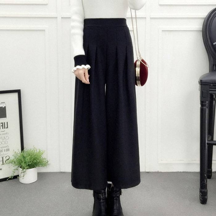 クーポンで2392円★ ワイドパンツ レディース パンツ 秋 冬 黒 おしゃれ ロング ガウチョ フレア チェック 柄 ウエストゴム [郵3]^b355^ | uricca | 04