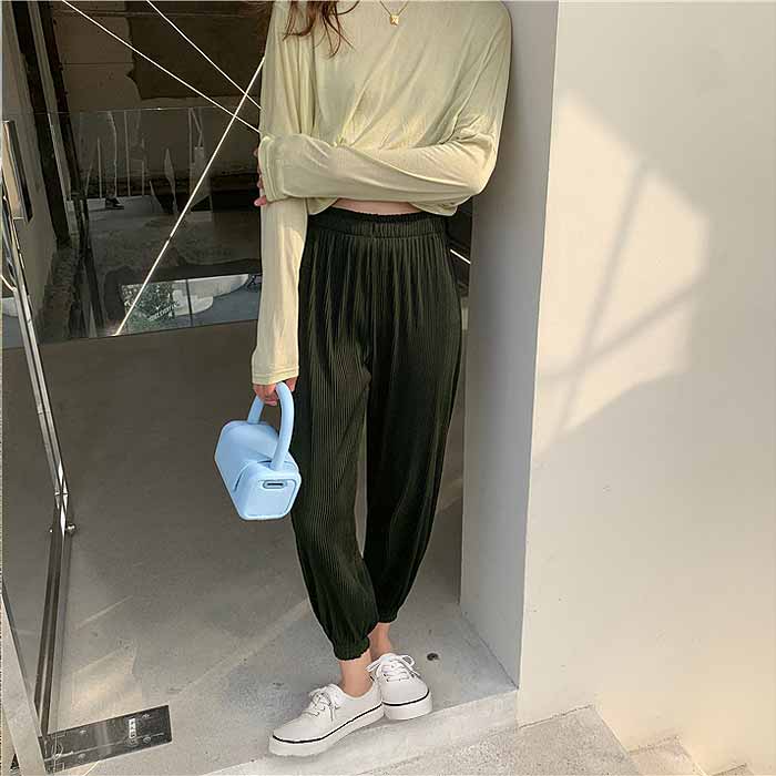 パンツ ロング ジョガーパンツ レディース 秋 冬 黒 おしゃれ かわいい 30代 40代 50代 プリーツ ロング ボトムス [郵1.5]^b367^ | uricca | 05