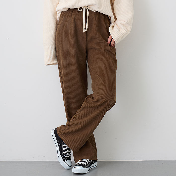 uricca 裏起毛パンツ ワイドパンツ レディース 秋 冬 黒 白
