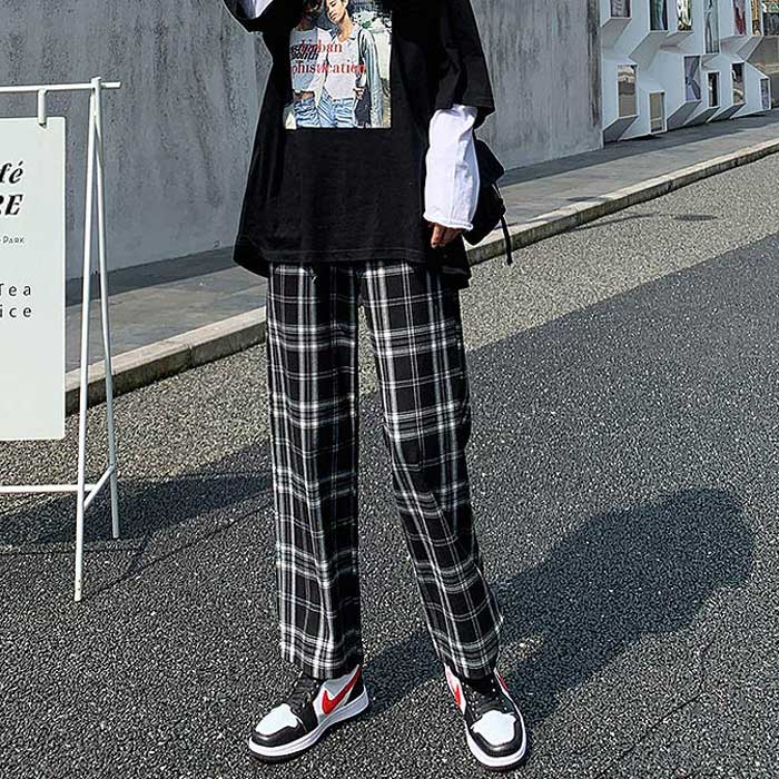 「745円 3点購入クーポンで」 パンツ レディース 黒 白 おしゃれ 春 夏 チェック 柄 ボトムス ウエストゴム 薄手 涼しい [郵1.5]^b382^ | uricca | 01