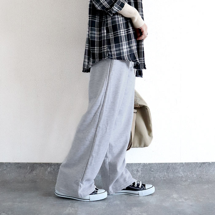 2691円 クーポンで！ パンツ ワイドパンツ ロング レディース 秋 冬 黒 白 おしゃれ 30代 40代 50代 スウェット ボトムス 大きいサイズ [郵3]^b387^ | uricca | 05