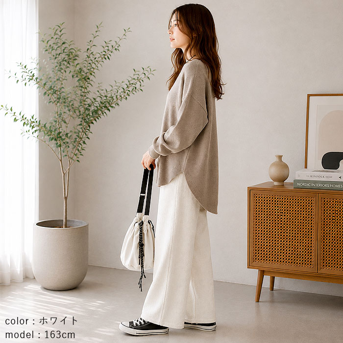 1090円 3点購入クーポンで！ ワイドパンツ レディース エンボス 涼しい ウエストゴム 夏 パンツ ロング 春 黒 伸縮性 薄手 無地 ズボン ボトムス ^b390^送込 | uricca | 39