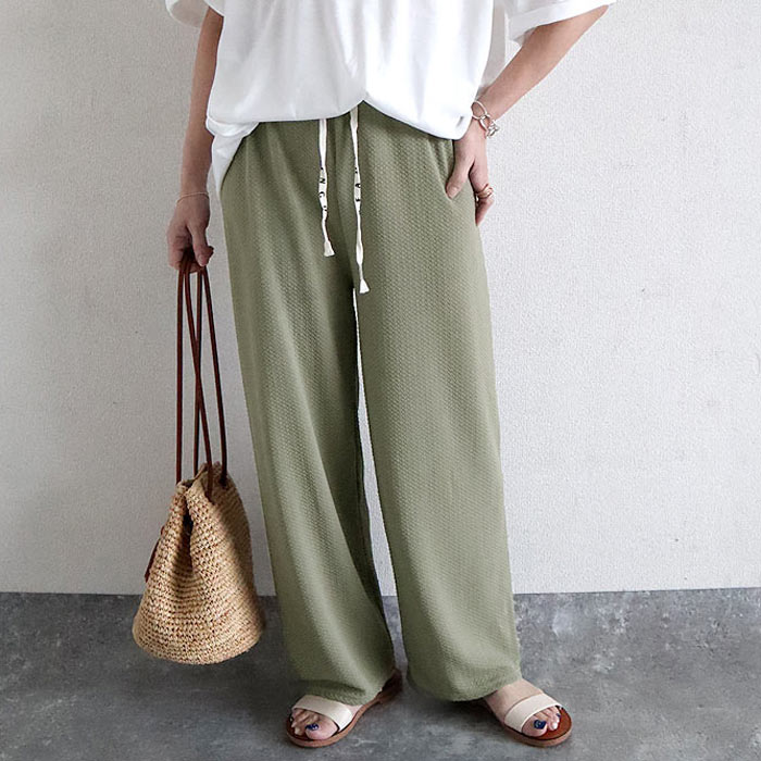 パンツ ワイドパンツ ワイド レディース 春 夏 黒 白 おしゃれ きれいめ ワイド ボトムス エンボス [郵3]^b390^ | uricca | 27