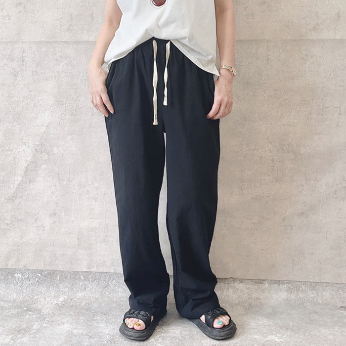 【タイムセール】 パンツ ワイドパンツ レディース 春 夏 黒 白 おしゃれ コットン 綿 麻タッチ セミワイド ボトムス ストレート ^b392^ | uricca | 01