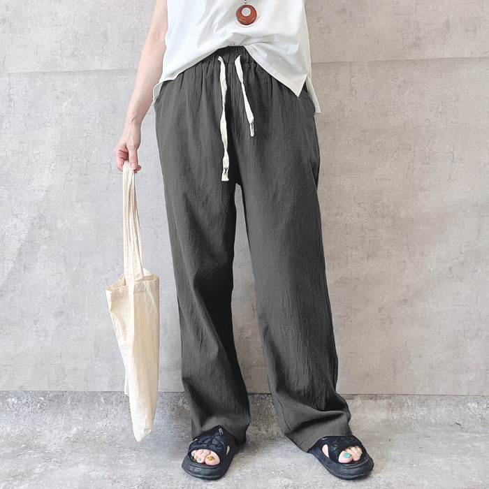 【タイムセール】 パンツ ワイドパンツ レディース 春 夏 黒 白 おしゃれ コットン 綿 麻タッチ セミワイド ボトムス ストレート ^b392^ | uricca | 05