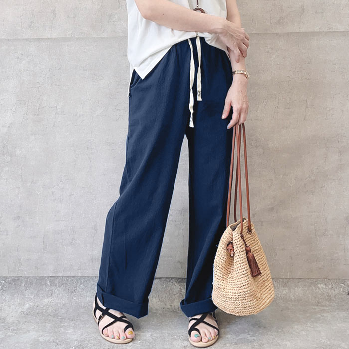 【タイムセール】 パンツ ワイドパンツ レディース 春 夏 黒 白 おしゃれ コットン 綿 麻タッチ セミワイド ボトムス ストレート ^b392^ | uricca | 04