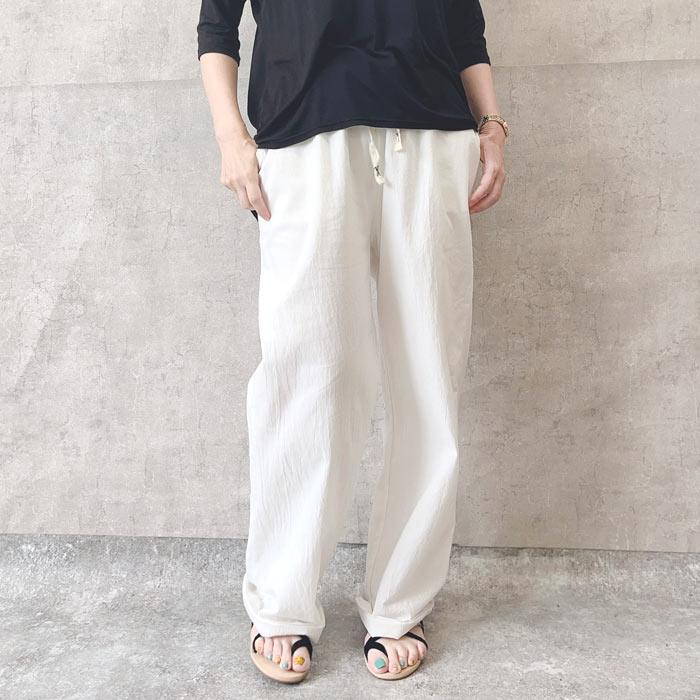 【タイムセール】 パンツ ワイドパンツ レディース 春 夏 黒 白 おしゃれ コットン 綿 麻タッチ セミワイド ボトムス ストレート ^b392^ | uricca | 06