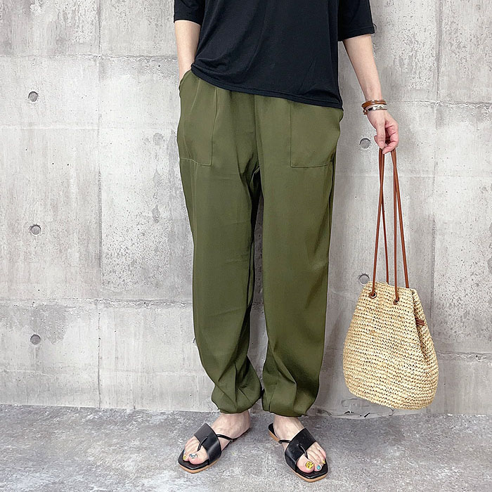 パンツ ジョガーパンツ レディース 春 夏 黒 おしゃれ ボトムス ロング ウエストゴム ポケット きれいめ [郵3]^b396^ | uricca | 02