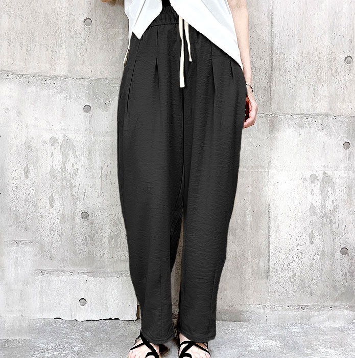 最終【美品】BACCA テーパード ウールパンツ ウエストゴム チャコールグレー テーパードパンツ レディース 夏 涼しい パンツ ウエストゴム uv