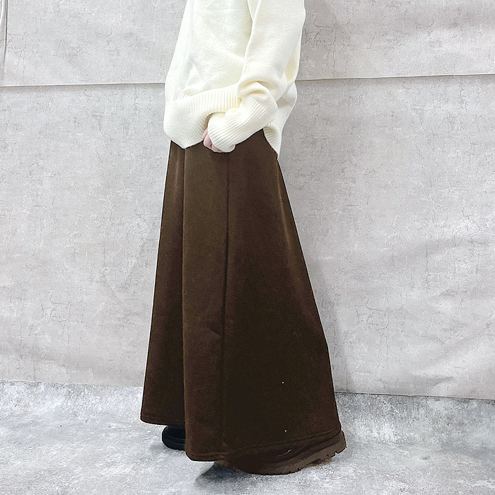 スカート フレアスカートロング レディース 裏起毛 秋 冬 黒 おしゃれ かわいい 30代 40代 50代 コーデュロイ リブ 極暖 ^b426^ | uricca | 08