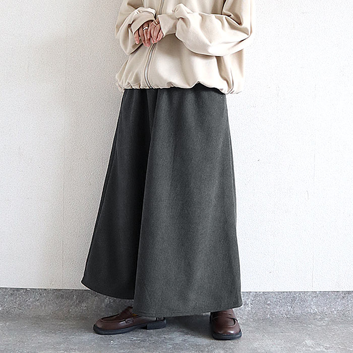 スカート フレアスカートロング レディース 裏起毛 秋 冬 黒 おしゃれ かわいい 30代 40代 50代 コーデュロイ リブ 極暖 ^b426^ | uricca | 02