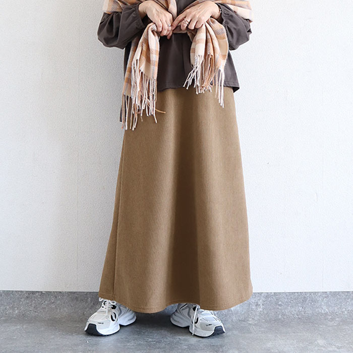 スカート フレアスカートロング レディース 裏起毛 秋 冬 黒 おしゃれ かわいい 30代 40代 50代 コーデュロイ リブ 極暖 ^b426^ | uricca | 05