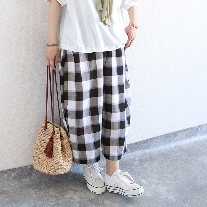 ワイドパンツ 夏 レディース ジョーゼット チェック パンツ カーブパンツ 体型カバー ボトムス コットン 綿100 コーデュロイ 美脚 ^b427^送込 | uricca | 10