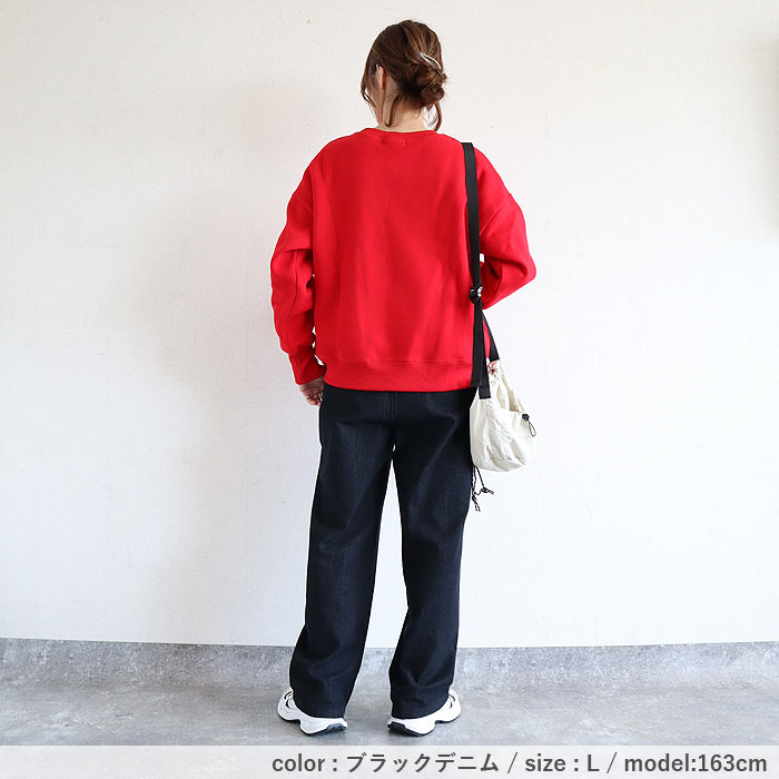1476円 クーポンで！ デニム レディース セミワイド パンツ ロング 紐 ウエストゴム 無地 コットン混 綿混 春 夏 ボトムス ^b457^ | uricca | 19