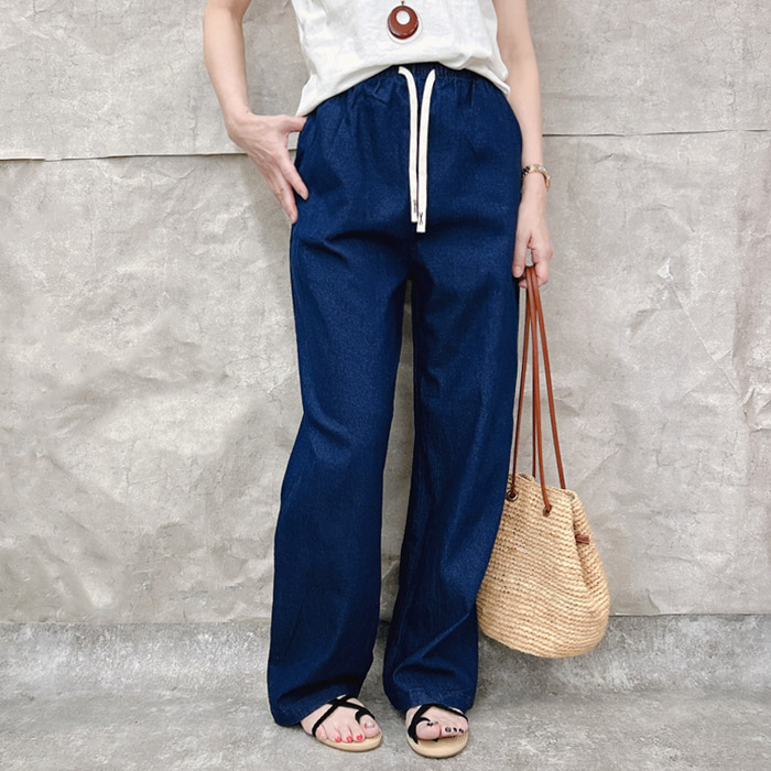 デニム パンツ デニムパンツ レディース 春 夏 黒 白 おしゃれ ロング ボトムス 体型カバー ゆったり 無地 [郵3]^b457^ | uricca | 01