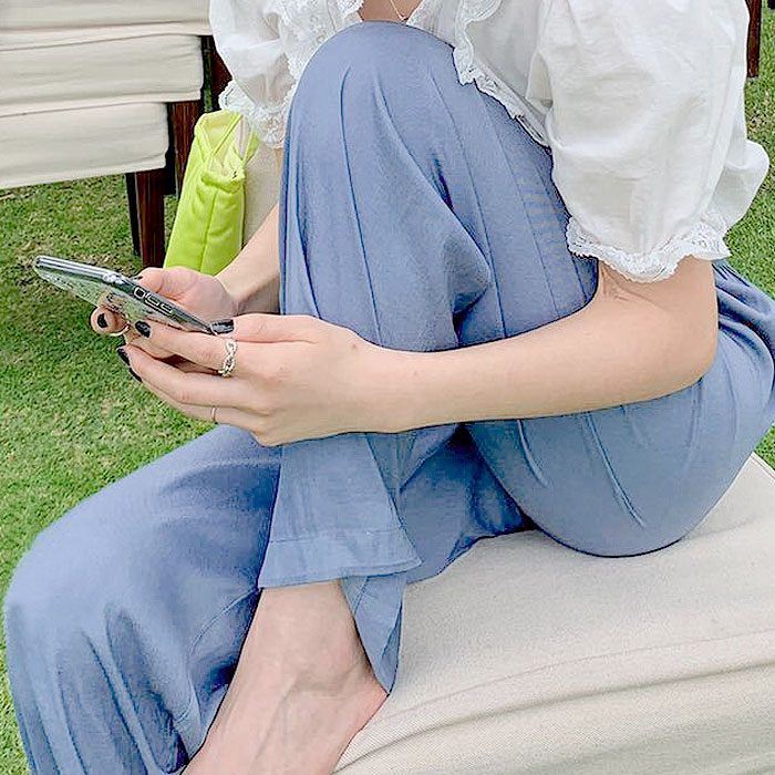 セミワイドパンツ レディース 春 夏 ウエストゴム 涼しい ロング丈 リラックス ボトムス 冷感(送料無料)[郵1.5]^b461^ | uricca | 07