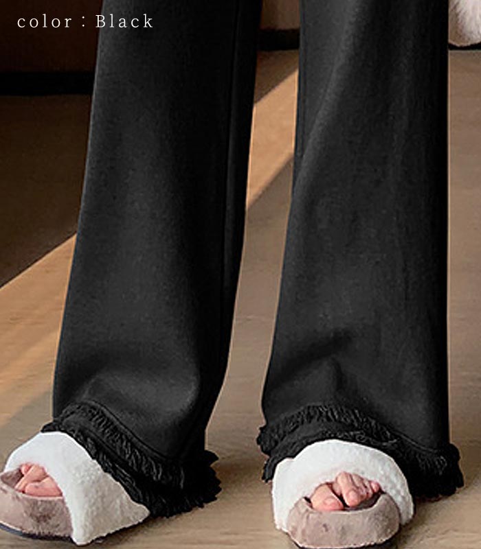 2595円 クーポンで！ パンツ ニット レディース ワイドパンツ 秋 冬 黒 白 おしゃれ かわいい 30代 40代 無地 リブ ウエストゴム ボトムス 極暖 [郵3]^b465^ | uricca | 25