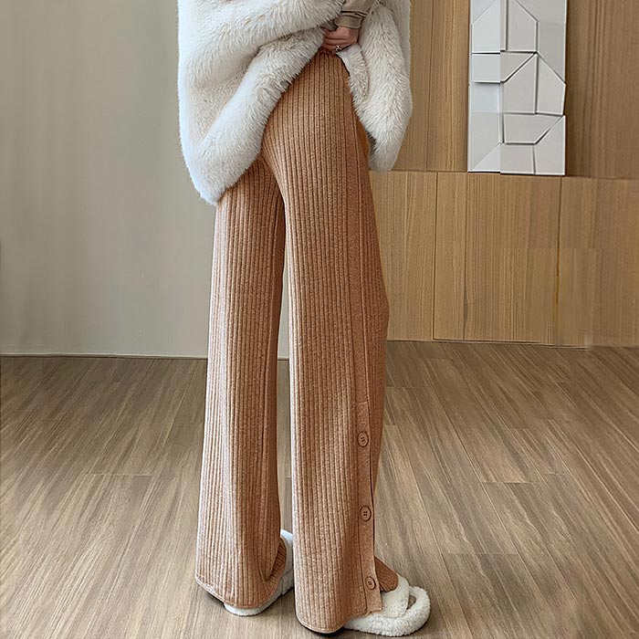 2595円 クーポンで！ パンツ ニット レディース ワイドパンツ 秋 冬 黒 白 おしゃれ かわいい 30代 40代 無地 リブ ウエストゴム ボトムス 極暖 [郵3]^b465^ | uricca | 06