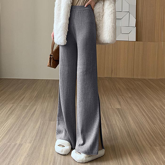 2595円 クーポンで！ パンツ ニット レディース ワイドパンツ 秋 冬 黒 白 おしゃれ かわいい 30代 40代 無地 リブ ウエストゴム ボトムス 極暖 [郵3]^b465^ | uricca | 05