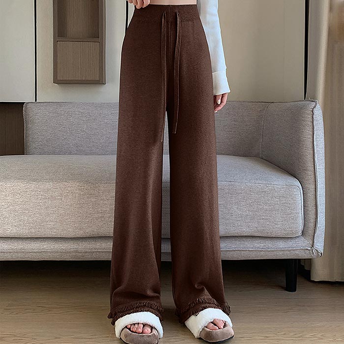 2595円 クーポンで！ パンツ ニット レディース ワイドパンツ 秋 冬 黒 白 おしゃれ かわいい 30代 40代 無地 リブ ウエストゴム ボトムス 極暖 [郵3]^b465^ | uricca | 09