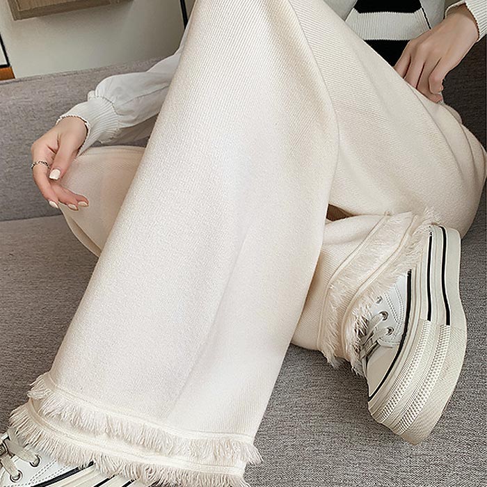 2595円 クーポンで！ パンツ ニット レディース ワイドパンツ 秋 冬 黒 白 おしゃれ かわいい 30代 40代 無地 リブ ウエストゴム ボトムス 極暖 [郵3]^b465^ | uricca | 11