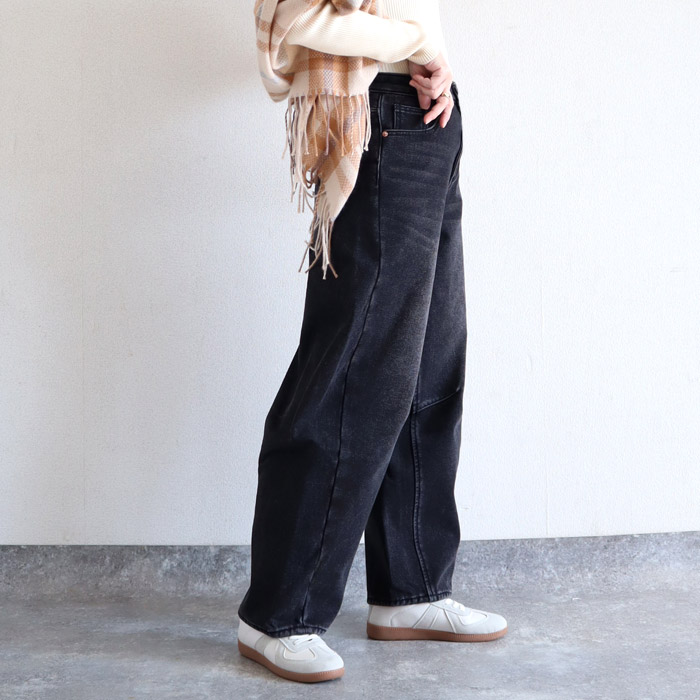 パンツ バレルパンツ ワイドパンツ デニム レディース 裏起毛 秋 冬 黒 おしゃれ ボア 防寒 ジーンズ ジーパン 極暖 ^b473^ | uricca | 04