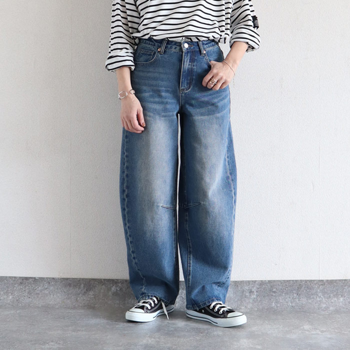 パンツ デニム バレルパンツ ワイドパンツ レディース 春 夏 秋 黒 おしゃれ かわいい カーブパンツ ジーンズ ジーパン [郵3]^b473n^ | uricca | 01